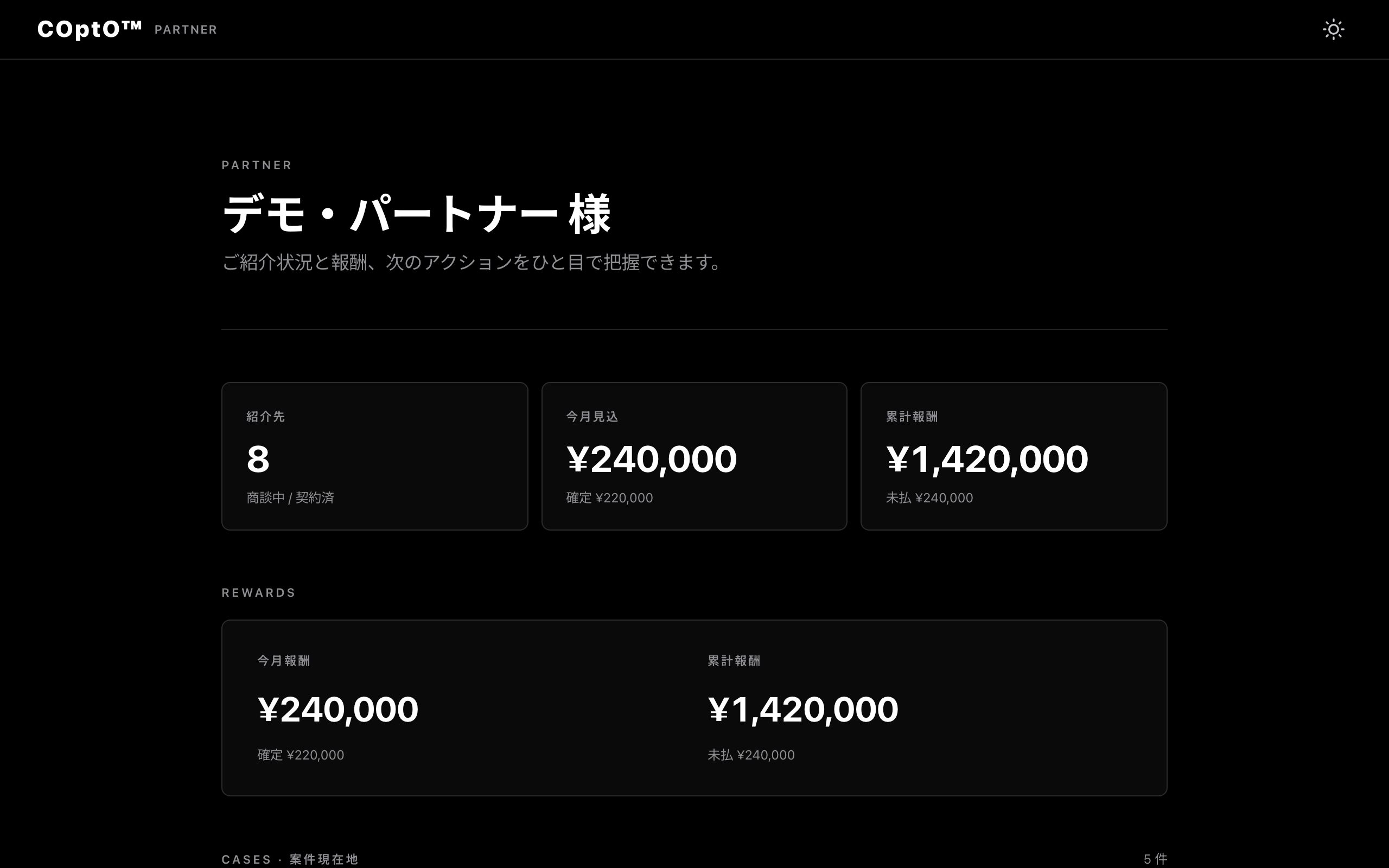 COptO™ Partner Dashboard Demo